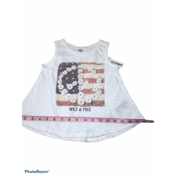 Old Navy Girl's Size 3T Tank Top Sleeveless Wild And Free Flag Graphic White New - Picture 8 of 10